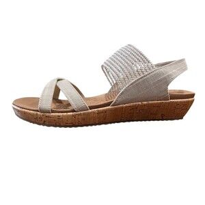 Skechers Luxe Foam Women's Vegan Beige Low Cork Wedge Comfort Sandals  Size 8.5